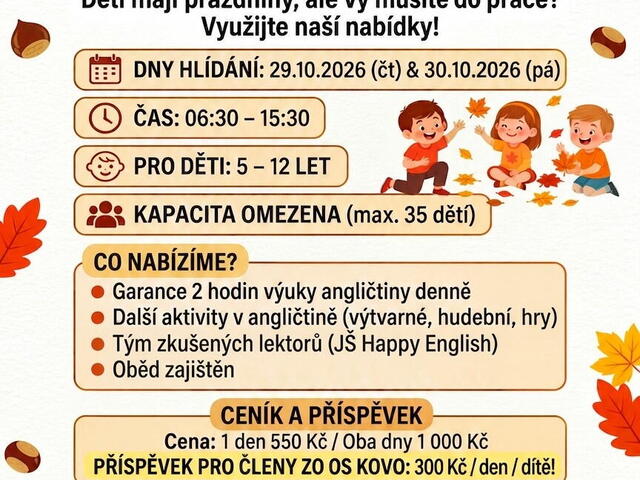 Nabízíme našim členům hlídání dětí v době podzimních prázdnin