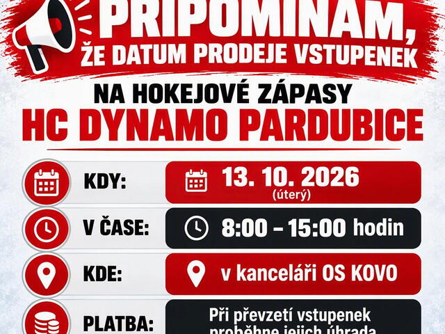 Nabídka vstupenek na hokej do Pardubic - prodej !!!