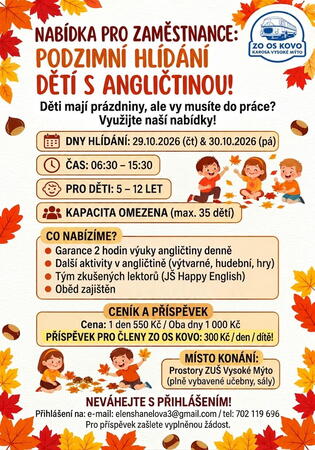 Nabízíme našim členům hlídání dětí v době podzimních prázdnin
