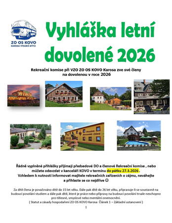 Rekreace se slevou pro členy v době celozávodní dovolené